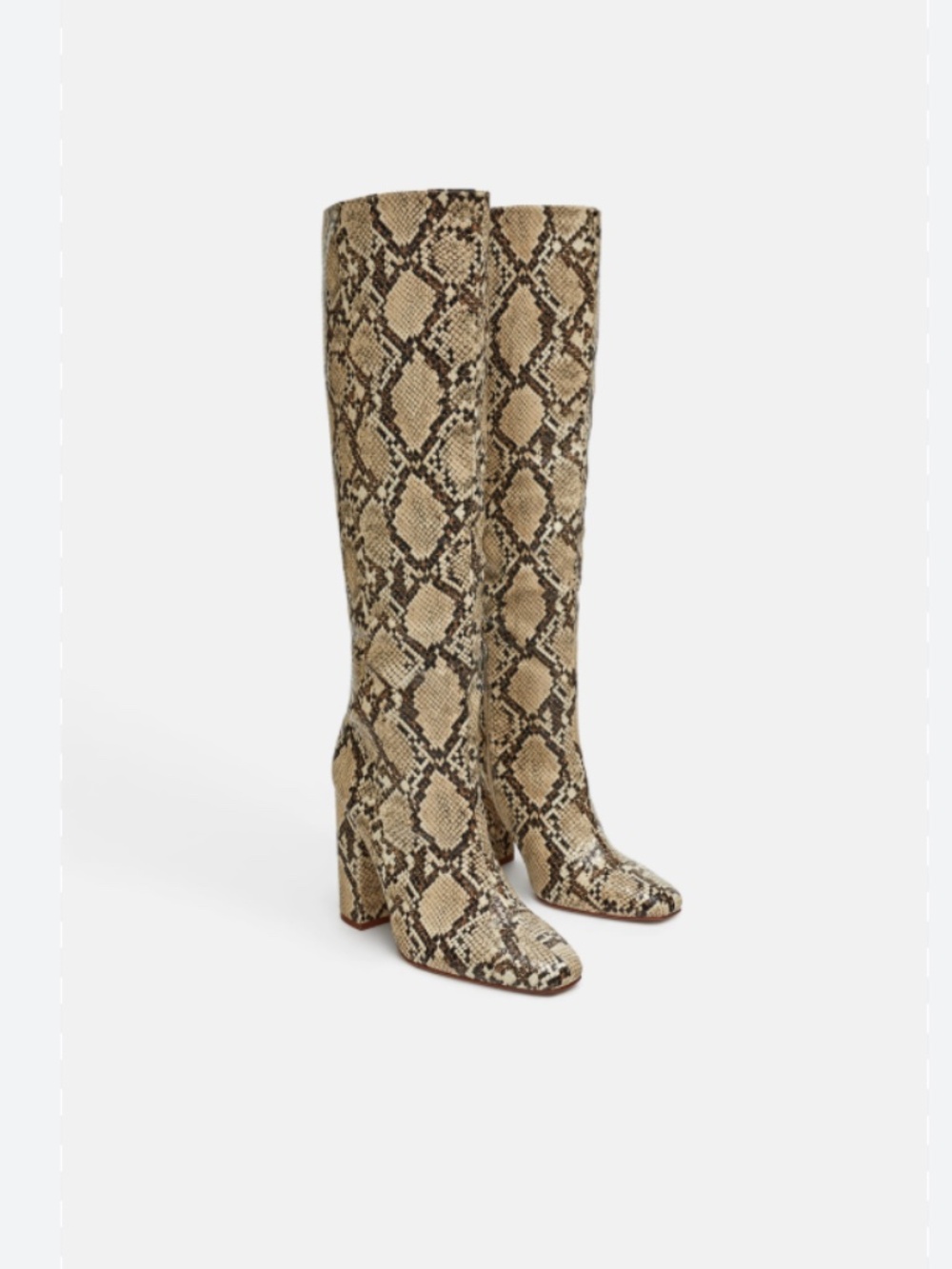 Zara Snake Skin Knee High Block Heel Boots
